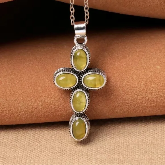 New Artisan Crafted Tanzanian Natural Canary Opal Cross Sterling Silver 2.00ct - Picture 6 of 9